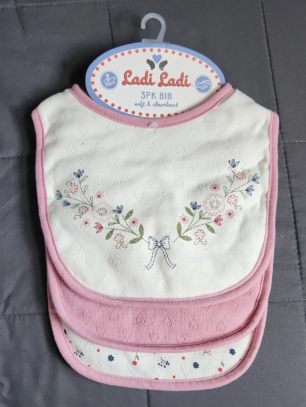 Pink & White Floral Baby Bibs - 3 Pack